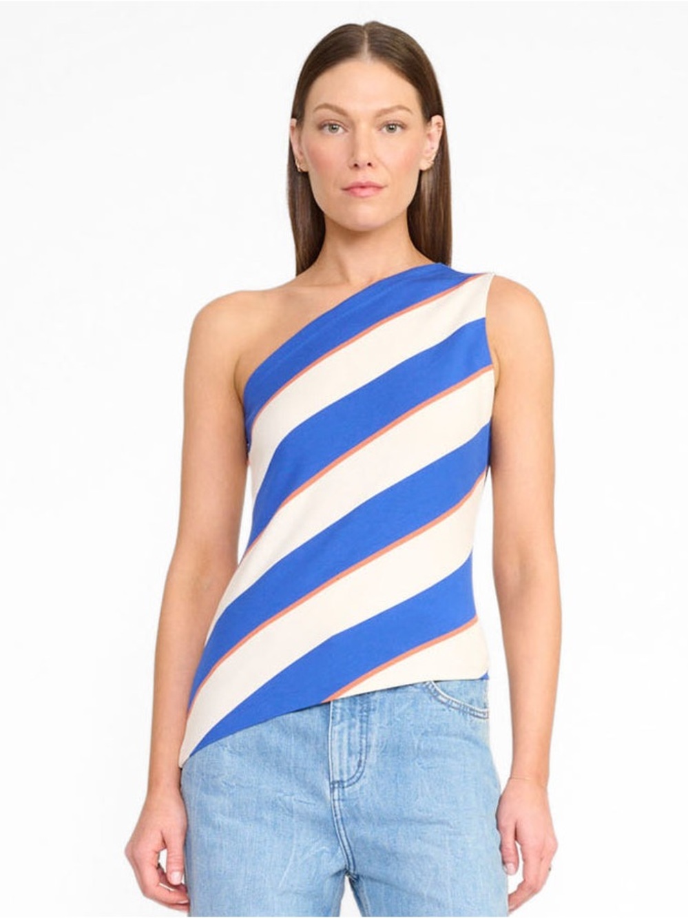 STAUD Esme One Shoulder Top in Yacht Rugby Stripe